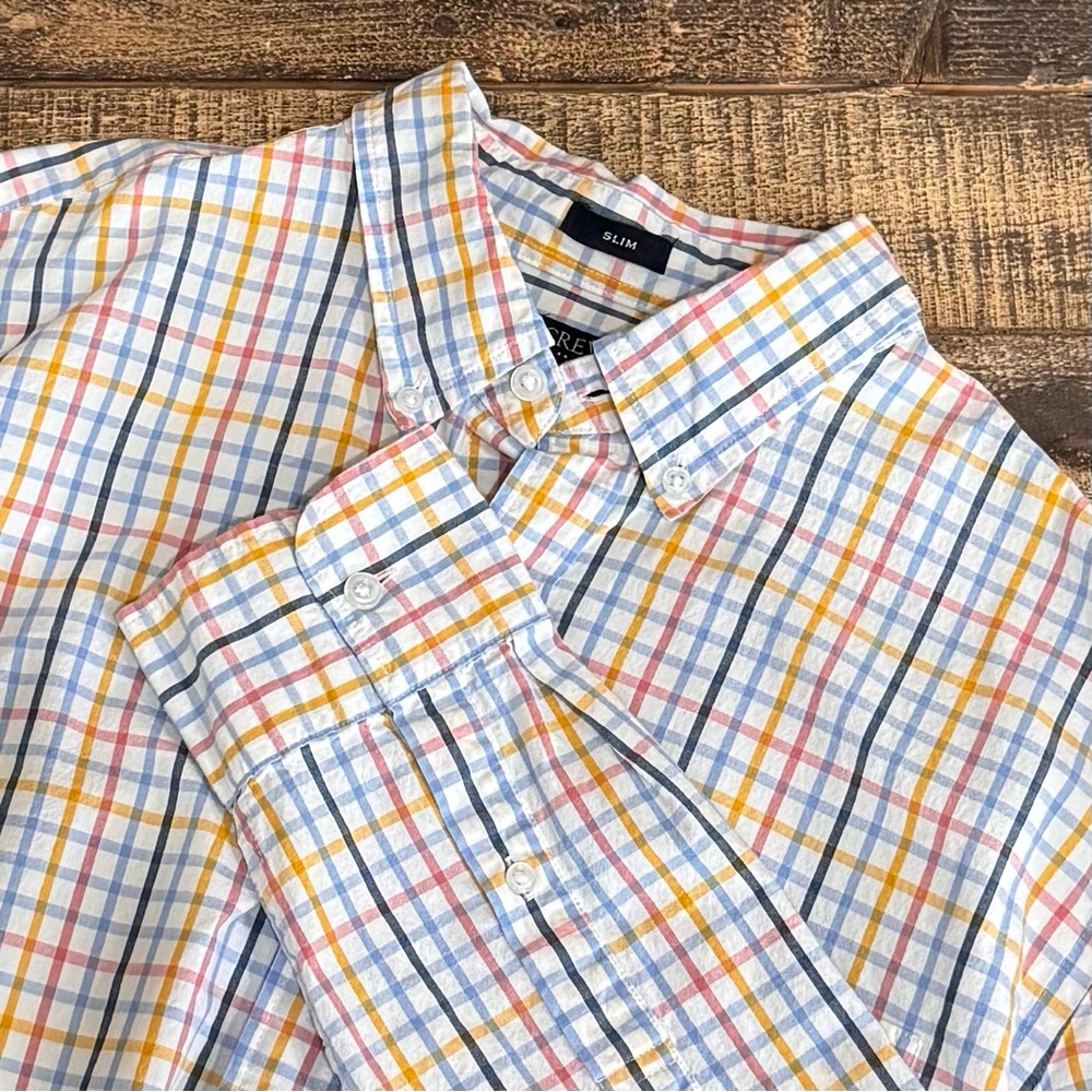 J Crew Mens Slim Flex Washed Size L Button Down Shirt Colorful Plaid Prep